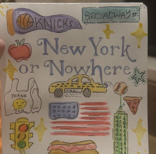 New York or Nowhere, watercolor + ink drawing by Ariana Singh