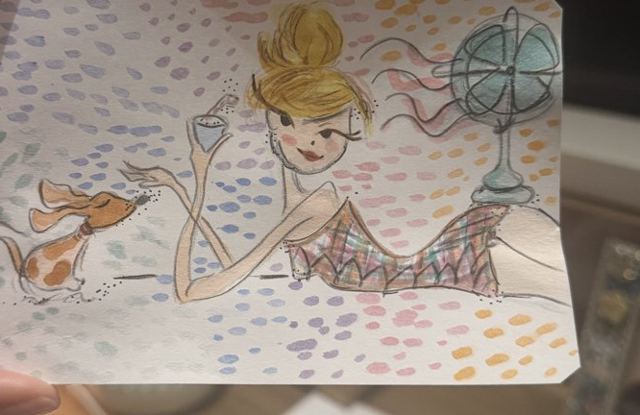 Summer lounge, watercolor + ink drawing by Ariana Singh